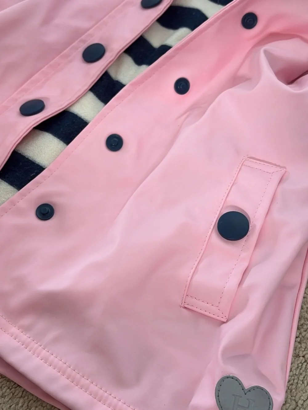 Hatley Girls Pink & Navy Button-Up Rain Jacket | Size 2Y